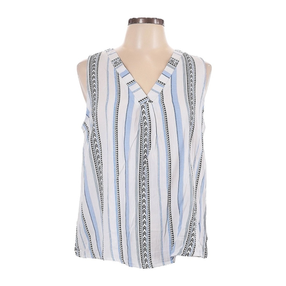 Mine Sleeveless Blouse S NWOT White & Blue Stripe Summer Tank V-Neck Lightweight
